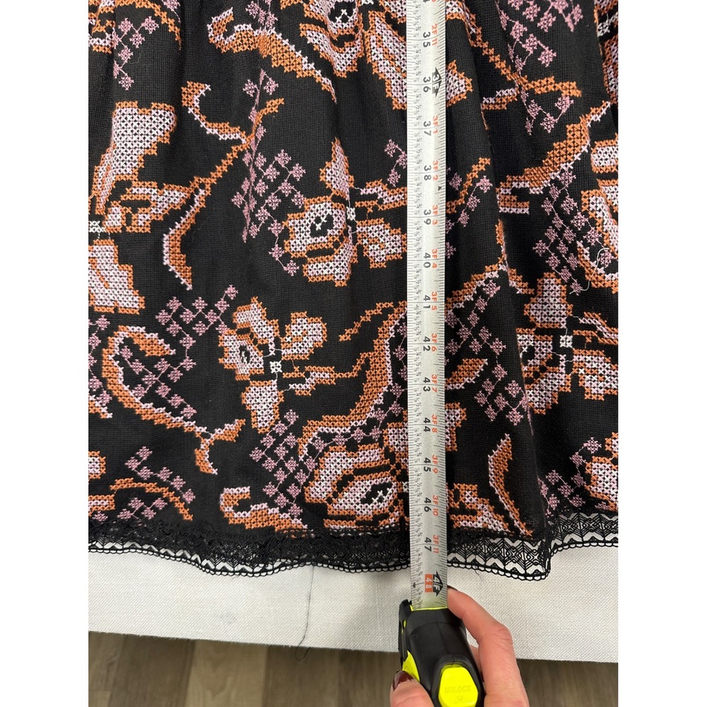 Anthropologie Embroidered Cross Stitch Floral Midi Dress Black Small Lace Trim - Picture 13 of 14